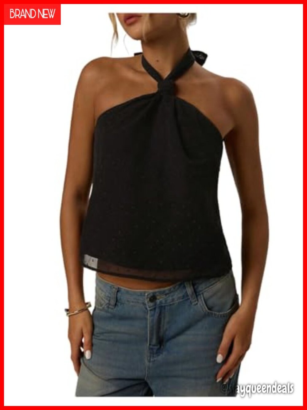 MakeMeChic Womens Tie Back Halter Swiss Dot Sheer Going Out Top